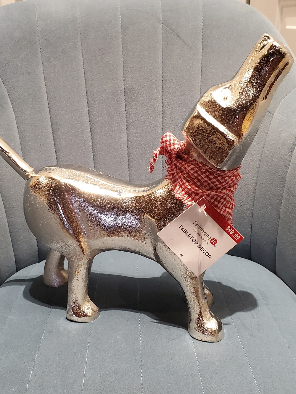 Celebrate It Metallic Dachshund Figurine with Red Gingham Bandana